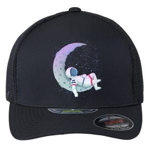 Relaxing Astronaut On The Moon Flexfit Unipanel Trucker Cap