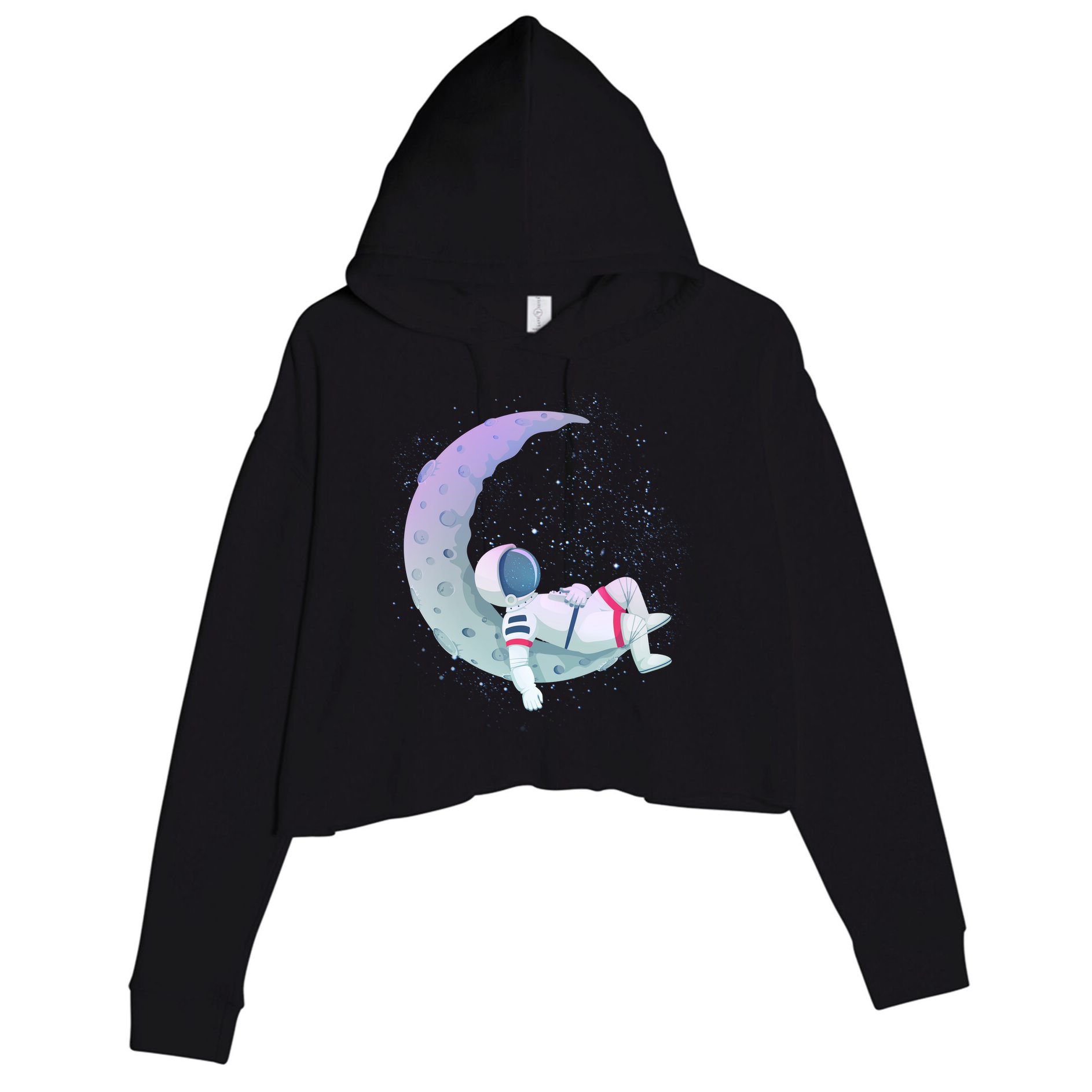 Relaxing Astronaut On The Moon Crop Fleece Hoodie