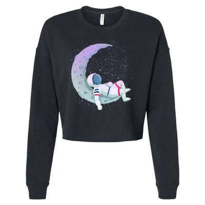 Relaxing Astronaut On The Moon Cropped Pullover Crew