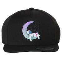 Relaxing Astronaut On The Moon Wool Snapback Cap