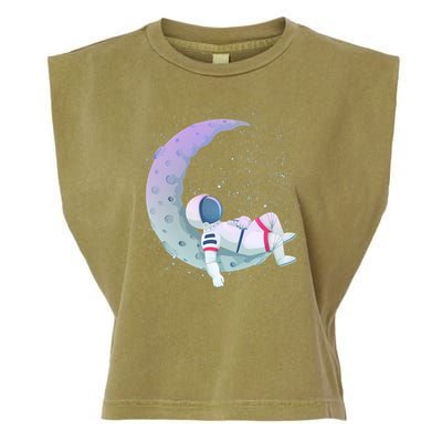 Relaxing Astronaut On The Moon Garment-Dyed Women's Muscle Tee