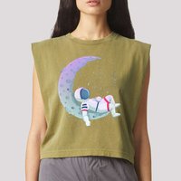 Relaxing Astronaut On The Moon Garment-Dyed Women's Muscle Tee