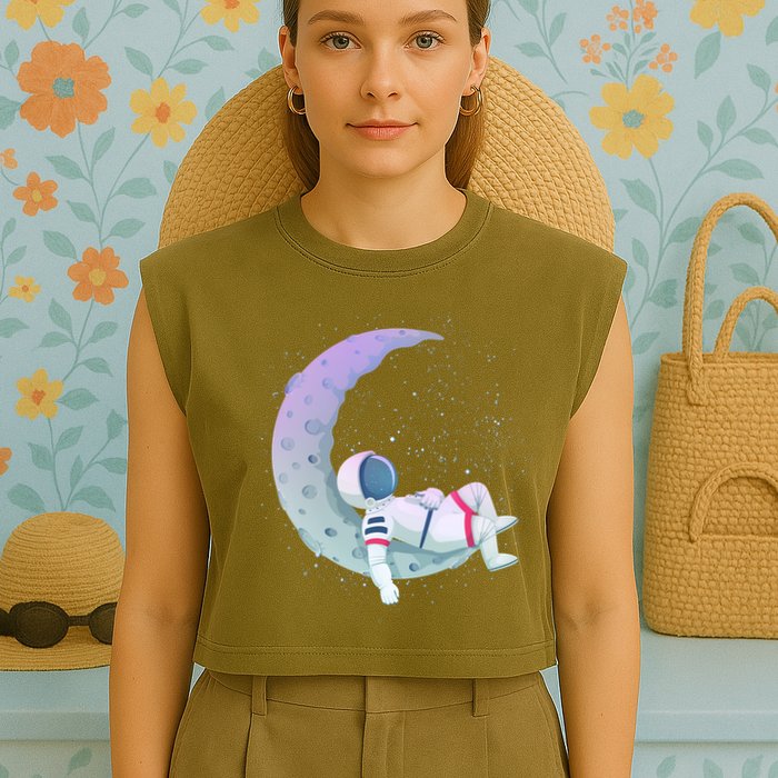Relaxing Astronaut On The Moon Garment-Dyed Women's Muscle Tee