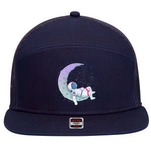 Relaxing Astronaut On The Moon 7 Panel Mesh Trucker Snapback Hat