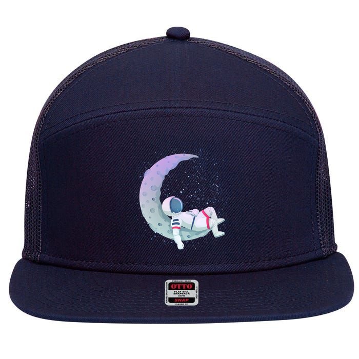 Relaxing Astronaut On The Moon 7 Panel Mesh Trucker Snapback Hat