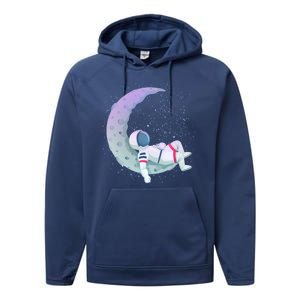 Relaxing Astronaut On The Moon Performance Fleece Hoodie