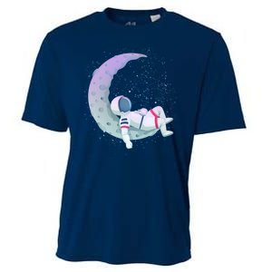 Relaxing Astronaut On The Moon Cooling Performance Crew T-Shirt