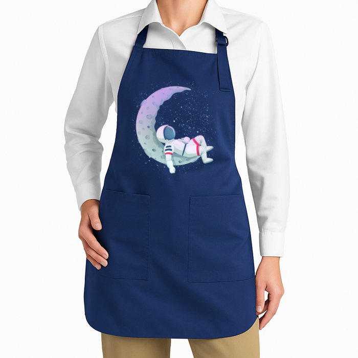 Relaxing Astronaut On The Moon Full-Length Apron With Pockets
