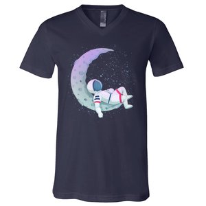 Relaxing Astronaut On The Moon V-Neck T-Shirt