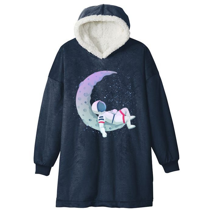 Relaxing Astronaut On The Moon Hooded Wearable Blanket