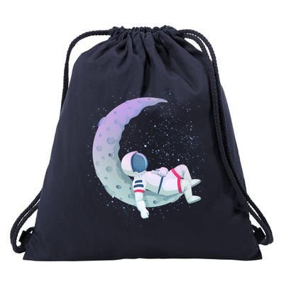 Relaxing Astronaut On The Moon Drawstring Bag