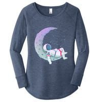 Relaxing Astronaut On The Moon Women's Perfect Tri Tunic Long Sleeve Shirt