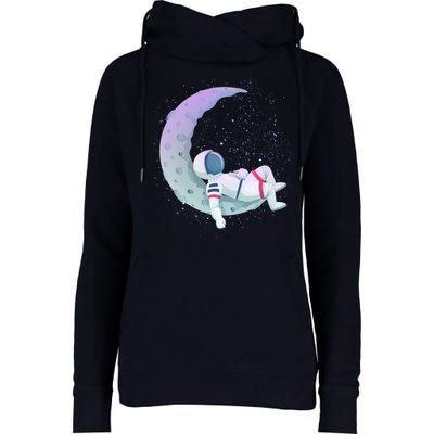 Relaxing Astronaut On The Moon Womens Funnel Neck Pullover Hood