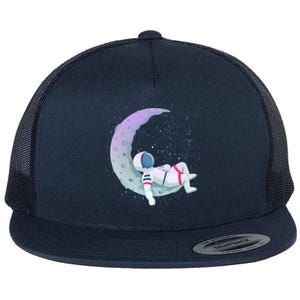 Relaxing Astronaut On The Moon Flat Bill Trucker Hat