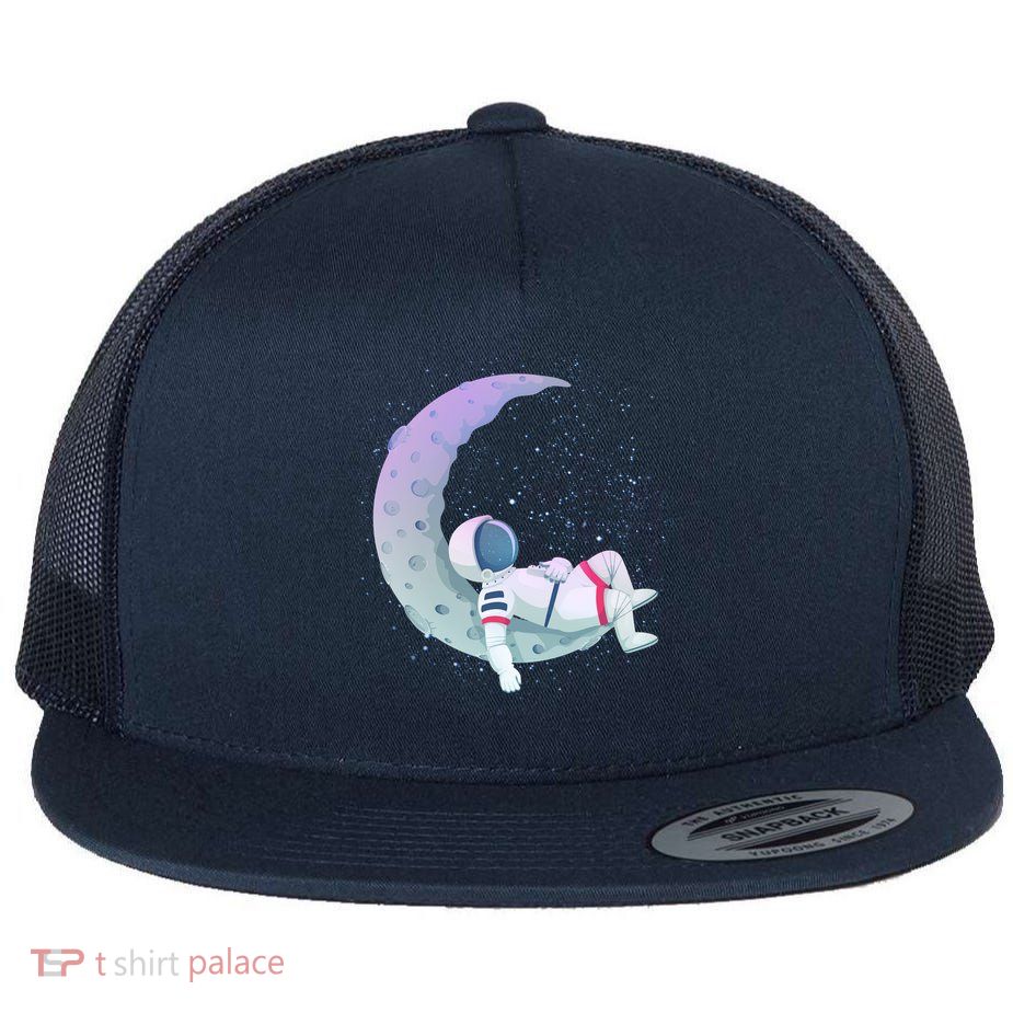 Relaxing Astronaut On The Moon Flat Bill Trucker Hat