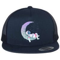 Relaxing Astronaut On The Moon Flat Bill Trucker Hat