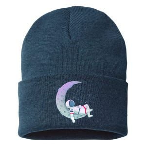 Relaxing Astronaut On The Moon Sustainable Knit Beanie