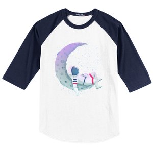 Relaxing Astronaut On The Moon Baseball Sleeve Shirt