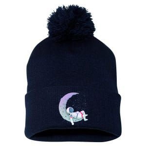 Relaxing Astronaut On The Moon Pom Pom 12in Knit Beanie