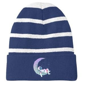 Relaxing Astronaut On The Moon Striped Beanie with Solid Band