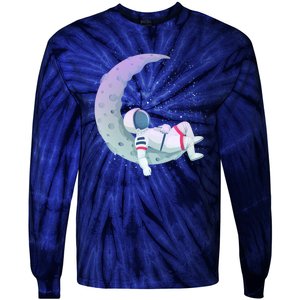 Relaxing Astronaut On The Moon Tie-Dye Long Sleeve Shirt