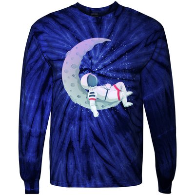 Relaxing Astronaut On The Moon Tie-Dye Long Sleeve Shirt