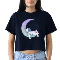 Relaxing Astronaut On The Moon Crop Top