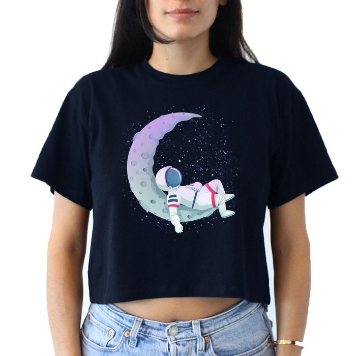Relaxing Astronaut On The Moon Crop Top