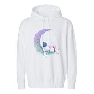 Relaxing Astronaut On The Moon Garment-Dyed Fleece Hoodie