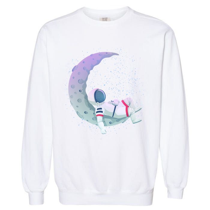 Relaxing Astronaut On The Moon Garment-Dyed Sweatshirt