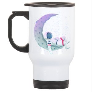 Relaxing Astronaut On The Moon Stainless Steel Travel Mug