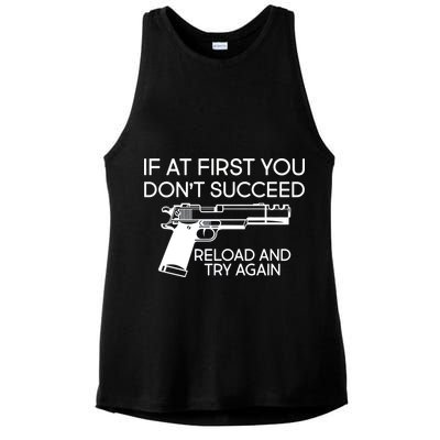 Reload and Try Again Funny Gun Ladies PosiCharge Tri-Blend Wicking Tank