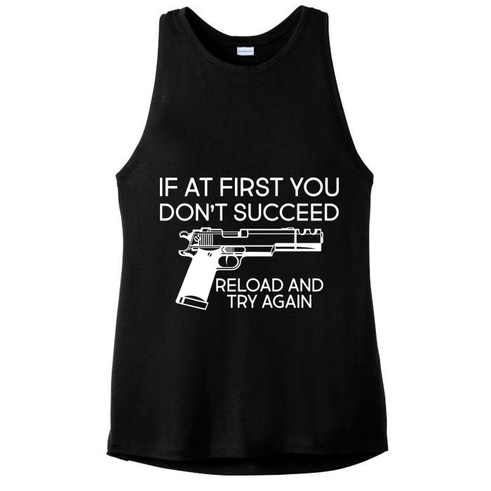 Reload and Try Again Funny Gun Ladies PosiCharge Tri-Blend Wicking Tank