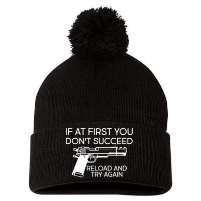 Reload and Try Again Funny Gun Pom Pom 12in Knit Beanie