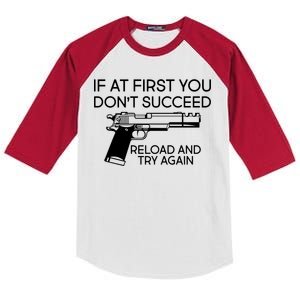 Reload and Try Again Funny Gun Kids Colorblock Raglan Jersey