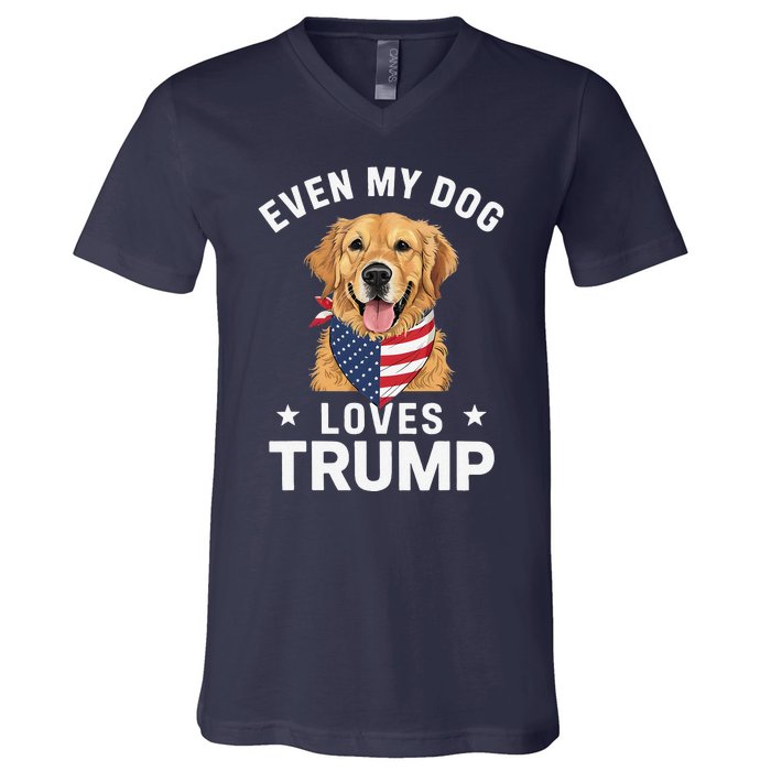 Retriever Even My Dog Loves Trump Usa Flag Bandana V-Neck T-Shirt