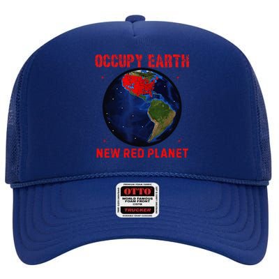 Red Electoral Map 2024 Planet Occupy Earth 2024 Trump High Crown Mesh Back Trucker Hat