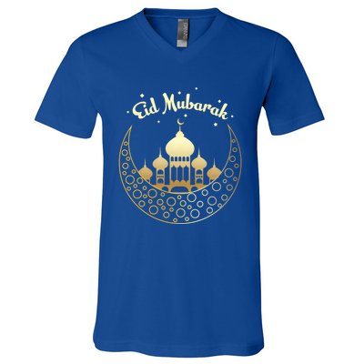 Ramadan Eid Mubarak Arabic Crescentmoon Gift V-Neck T-Shirt