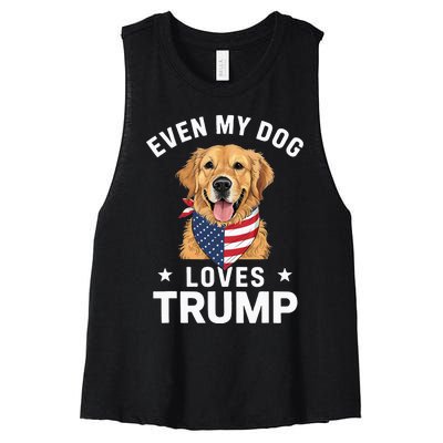 Retriever Even My Dog Loves Trump Usa Flag Bandana Women's Racerback Cropped Tank