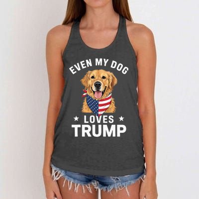 Retriever Even My Dog Loves Trump Usa Flag Bandana Women's Knotted Racerback Tank