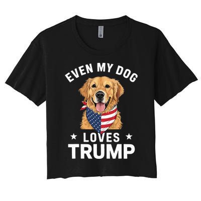 Retriever Even My Dog Loves Trump Usa Flag Bandana Women's Crop Top Tee