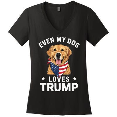 Retriever Even My Dog Loves Trump Usa Flag Bandana Women's V-Neck T-Shirt