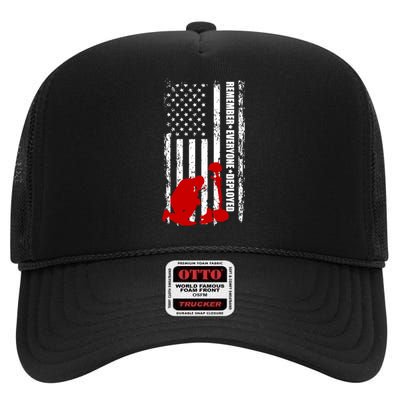 Remember Everyone Deployed Support Our Troops High Crown Mesh Back Trucker Hat