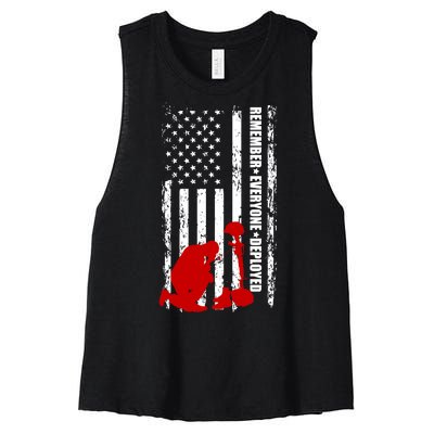 Remember Everyone Deployed Support Our Troops Women's Racerback Cropped Tank