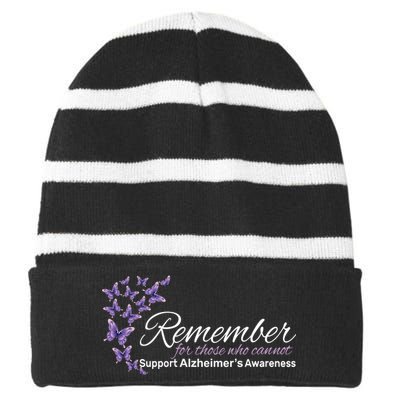 Remember For Those Who Cannot Alzheimers Awareness Striped Beanie with Solid Band