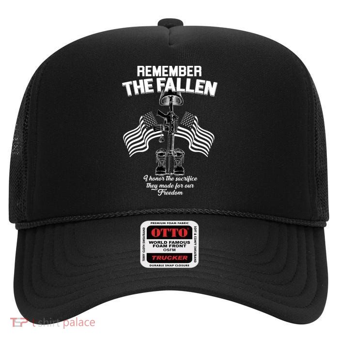 Remember The Fallen High Crown Mesh Back Trucker Hat