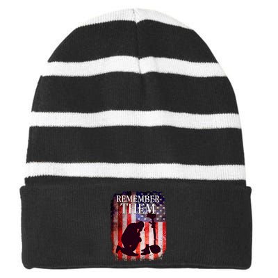 Remember Them Memorial Day Striped Beanie with Solid Band