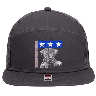 Remember Veteran Combat Boots 7 Panel Mesh Trucker Snapback Hat