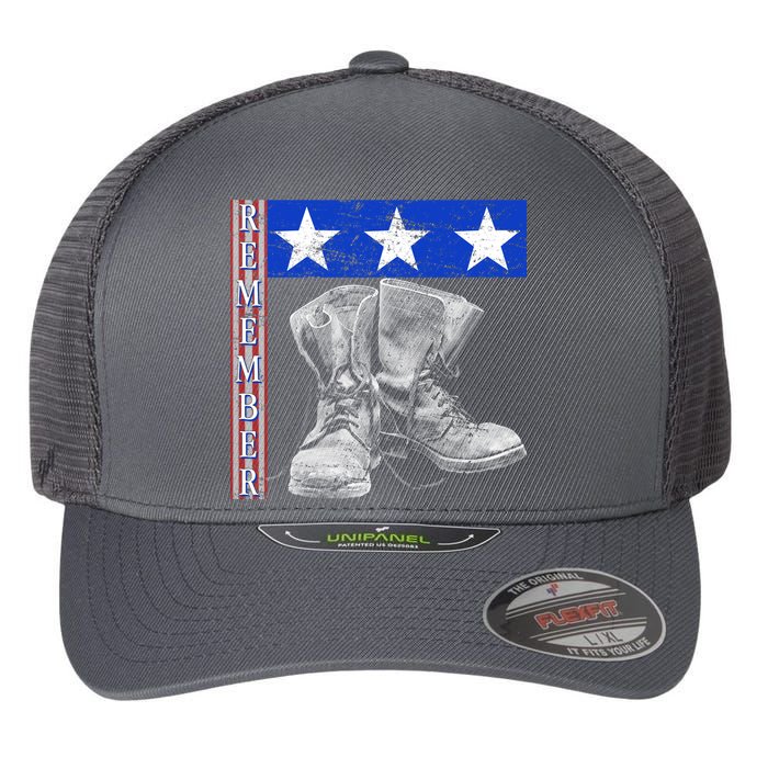 Remember Veteran Combat Boots Flexfit Unipanel Trucker Cap