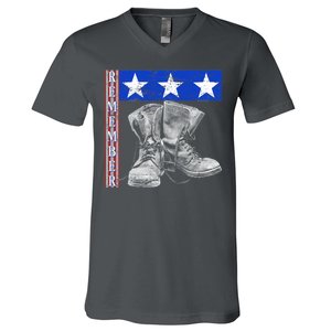 Remember Veteran Combat Boots V-Neck T-Shirt